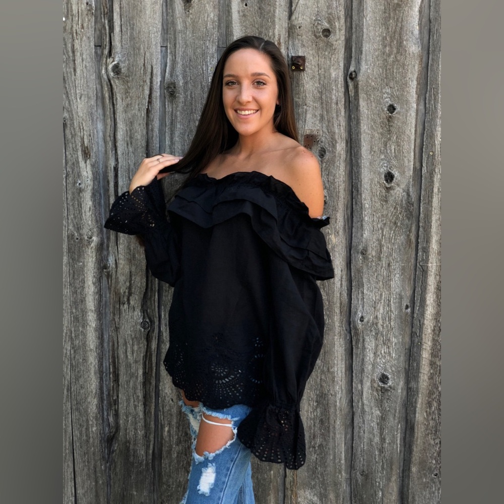 Off The Shoulder Black Embroidered Top